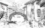 中式水墨江南建筑背景墙