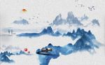 水墨山水飞鸟背景墙
