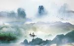 新中式云里雾里山水风景背景墙
