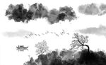简约意境抽象山水画背景墙
