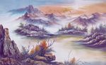 唯美意境山水风景油画背景墙