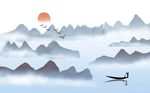 中式蓝色水墨山水背景墙