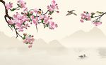 唯美清新写意花鸟背景墙