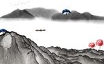 中式远山红树背景墙