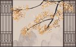 手绘梅花工笔花鸟背景墙