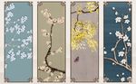 手绘梅花山水工笔花鸟背景墙