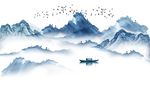 抽象蓝色艺术风景山水背景墙