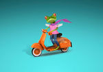 卡通骑电动车的青蛙妈妈