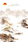 金色山水意境飞鸟装饰画