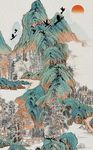 山林飞鸟红日装饰画