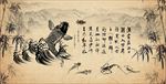 手绘鱼装饰画背景墙
