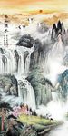 新中式高山流水山水瀑布背景墙