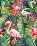 手绘芭蕉叶热带植物火烈鸟图案