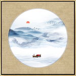 江南禅意水墨山水画