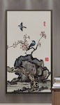 新中式手绘梅花山水玄关背景墙