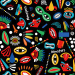 朋克人物五官印花图案