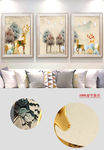 现代浮雕立体抽象发财鹿无框画
