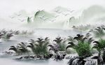 中式山水风景飞鸟背景墙