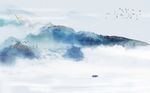 中国风蓝色水墨山水背景墙