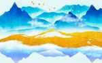 意境重彩山水金箔河流背景墙