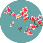 圆形玉兰花鸟图