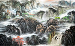 电视背景墙 国画山水
