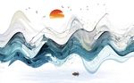 中国风手绘蓝色水墨山水背景墙