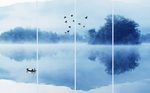 中式蓝色水墨山水背景墙