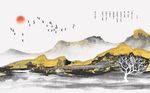 金色水墨国画抽象山水风景背景墙