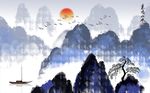 新中式水墨山水梅花背景墙