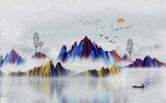 中式水墨彩虹山背景墙