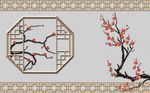 立体浮雕传统窗户梅花铁艺背景墙