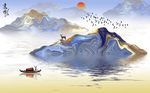 彩色水墨抽象山水画背景墙