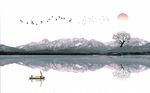 中式水墨抽象飞鸟山水背景墙