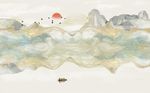 中式抽象手绘水墨山水背景墙
