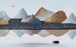 抽象立体浮雕石纹山水背景墙