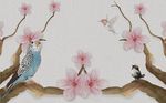 树枝花卉小鸟背景墙