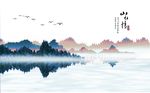 水墨国画抽象山水日出背景墙