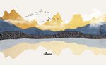 中式抽象浮雕立体金箔山水背景墙