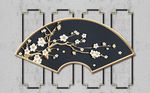 几何扇形中式意境梅花花枝背景墙