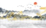 中式山水飞鸟背景墙