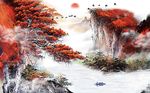 中国风水墨山水画鸿运当头背景墙