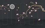 水墨山粉色花枝金箔背景墙