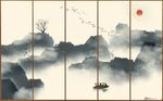 中式手绘山水水墨创意背景墙