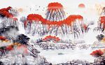 工笔国画鸿运当头山水背景墙