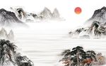 新中式水墨抽象山水背景墙