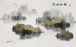 水墨山水飞鸟抽象线条背景墙