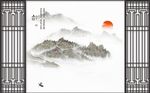 中式水墨山水瀑布背景墙