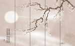 中式工笔玉兰花鸟九鱼图背景墙