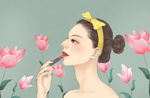 插画 美容 护肤品 美女 女性
